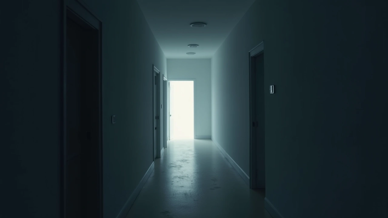 Illustration: a dim home hallway with a sudden flash of light streaking from one end to the other.