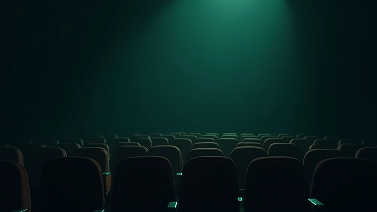 Illustration: A row of empty seats in a dim movie theater.