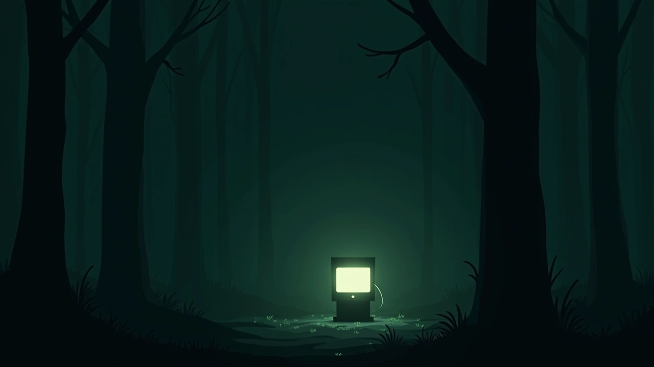 Illustration: a dark room with a glowing device emitting faint static.