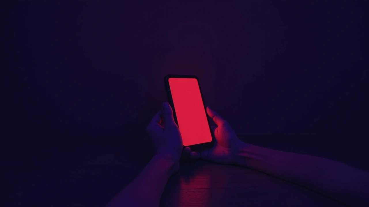 Illustration: a phone screen glowing red in a dim room.