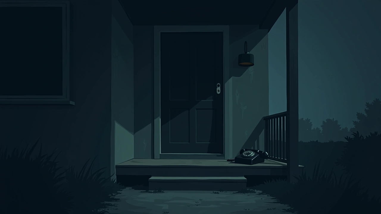Illustration: a porch at night with an old telephone resting nearby.