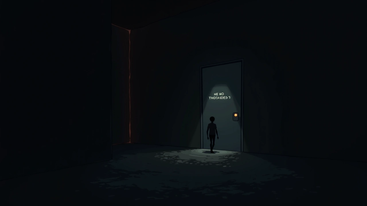 Illustration: a phone screen glowing with a single word in a dark, quiet room.