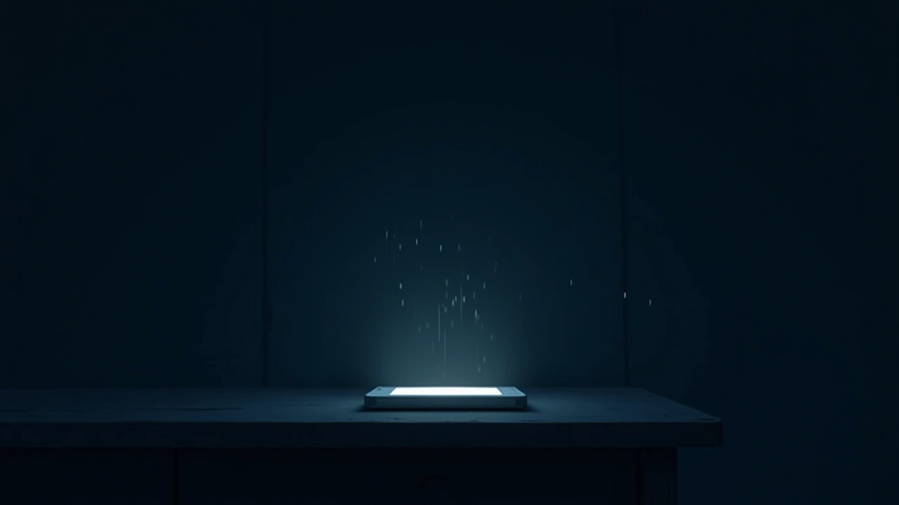 Illustration: A phone lit up mid-ring on a dark tabletop, faint static in the air.