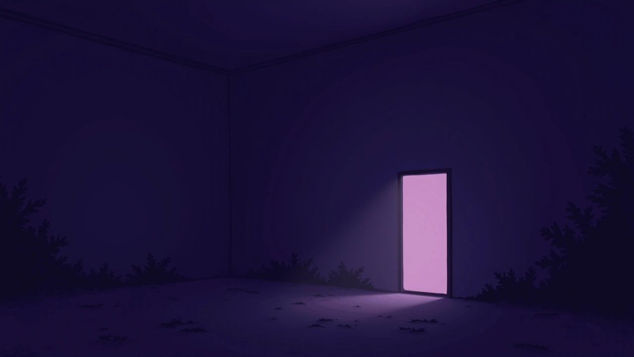 Illustration: a softly lit room, empty except for a glowing phone screen.