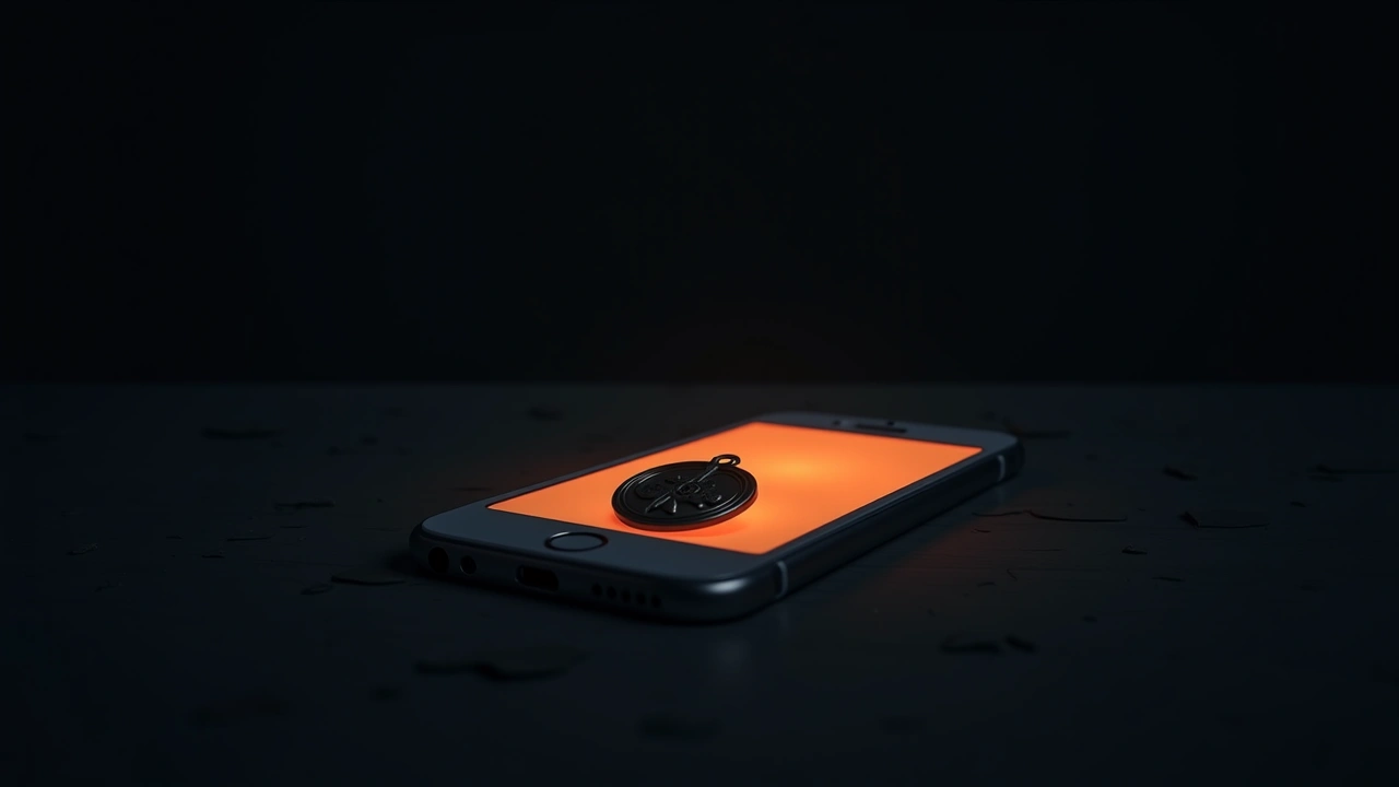 Illustration: an antique badge resting on a glowing phone screen in dim light.