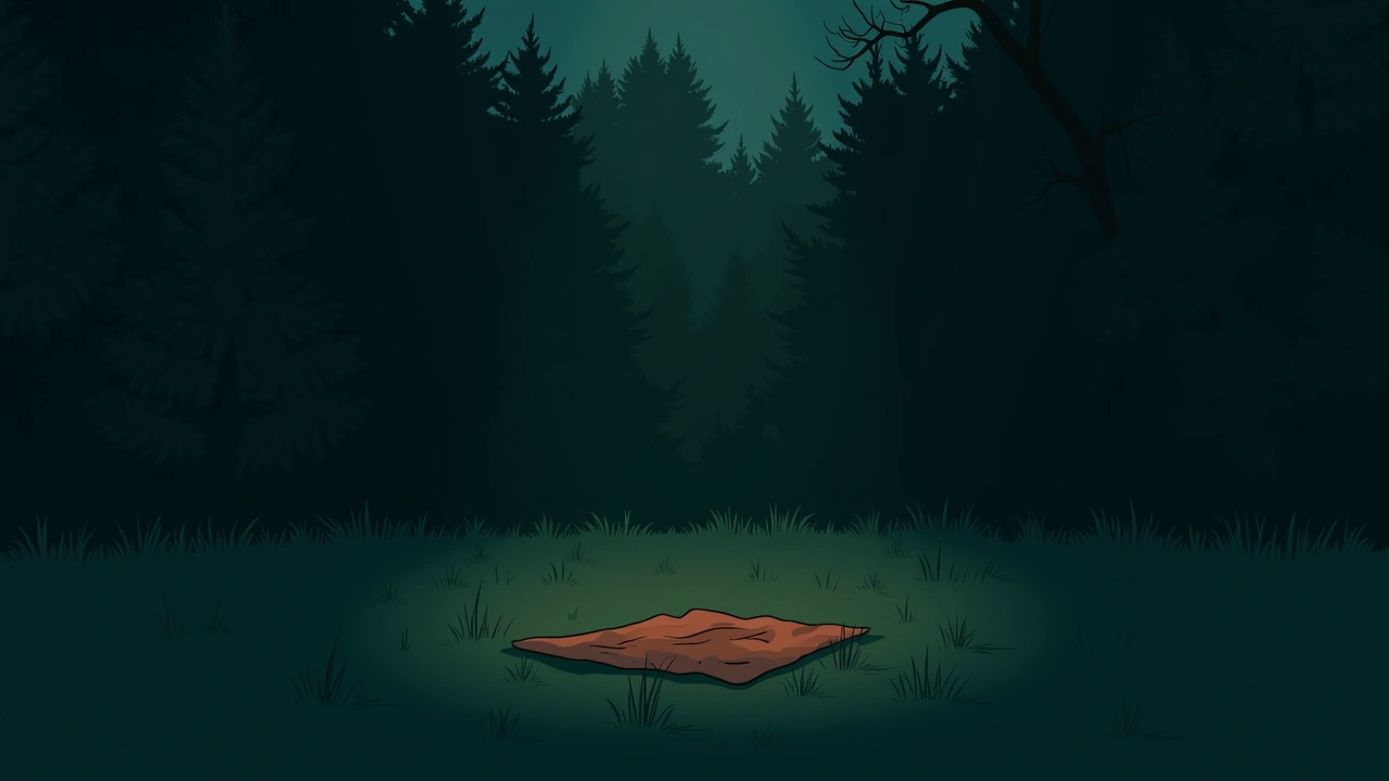 Illustration: A quiet backyard at dusk in cool evening air, a child's blanket left on the grass.