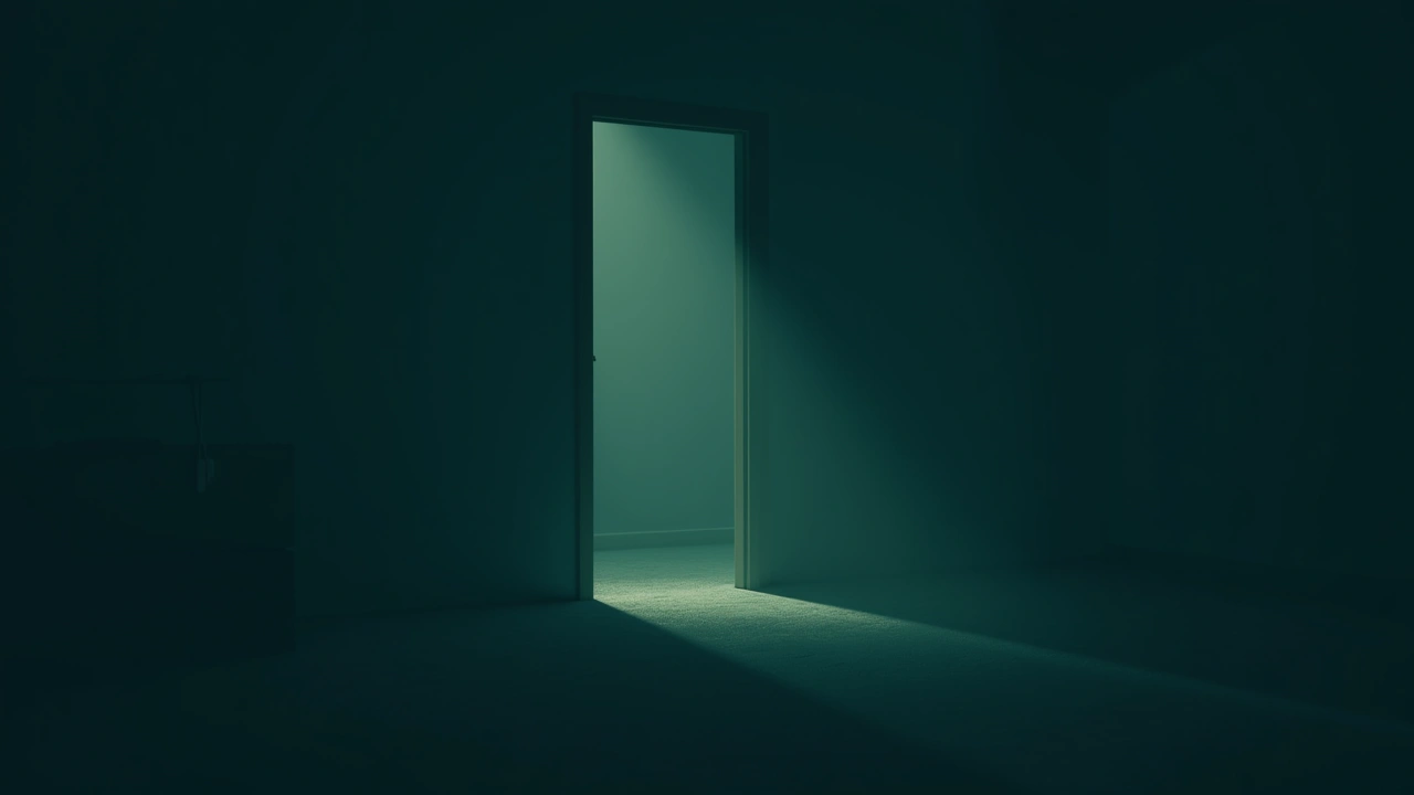 Illustration: an empty room lit only by a phone screen at night.