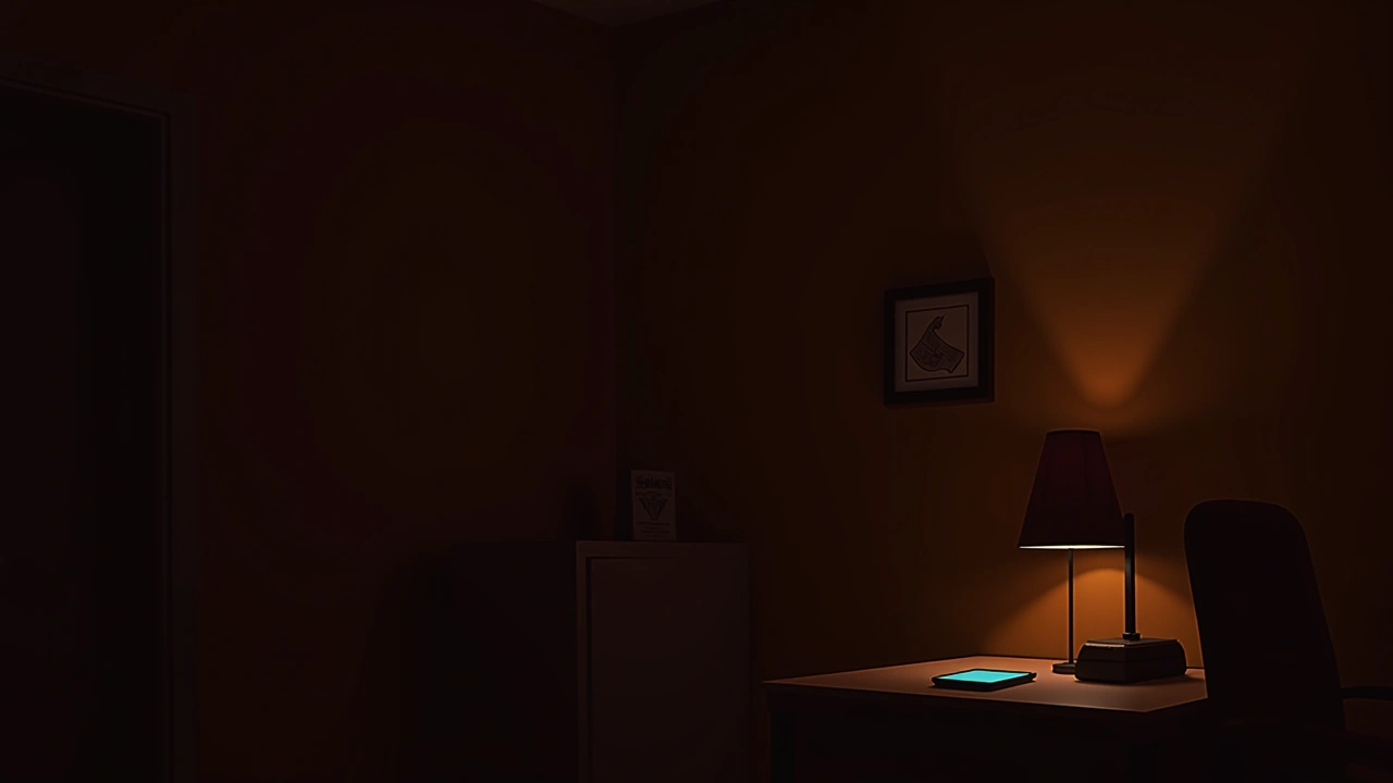 Illustration: A dim apartment room with a faint chill in the air and a phone screen flickering on a table.