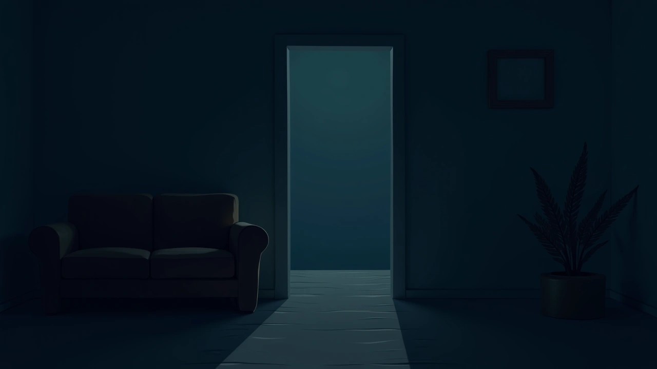 Illustration: a softly lit living room with a wisp of sage smoke drifting through it.