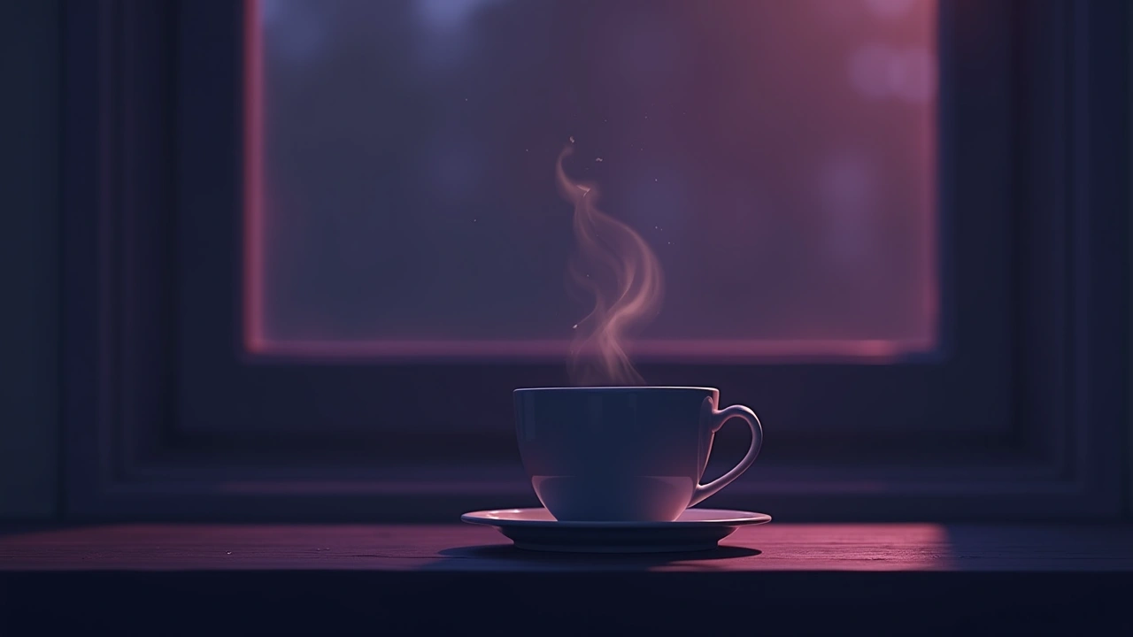 Illustration: a half-empty coffee cup on a kitchen table in morning light.