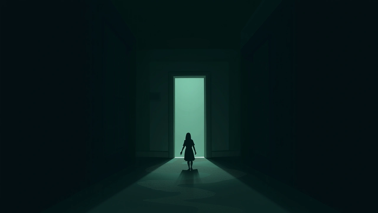 Illustration: a dark, empty hallway in a quiet house at night.