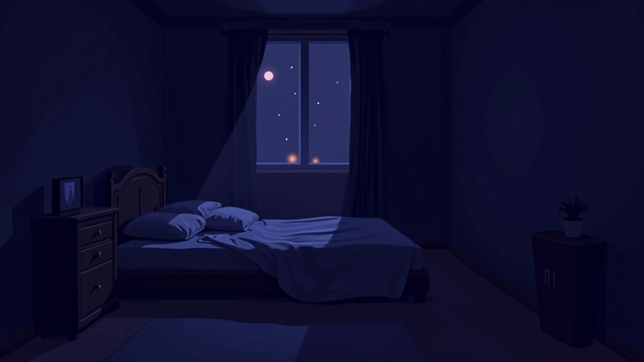 Illustration: A dark bedroom lit only by a glowing phone screen at 1 AM.