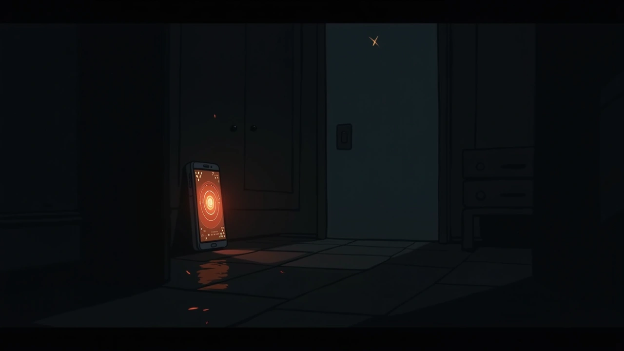 Illustration: A glitching radar display glowing on a phone screen in a dim room.
