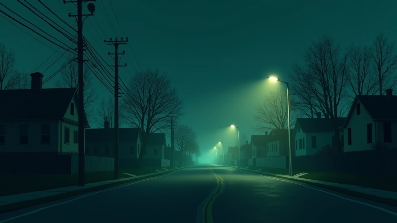 Illustration: A quiet residential street at dusk with streetlights beginning to glow.