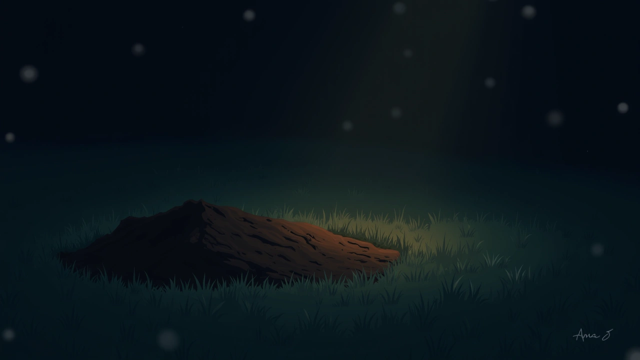Illustration: a garden bed with freshly turned soil at the edge of a lawn.