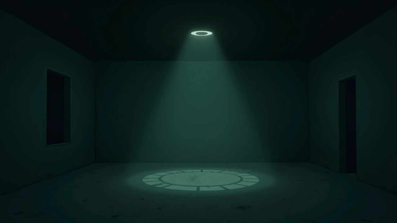 Illustration: a bare ceiling in a dim room, viewed from below where the light flickers.
