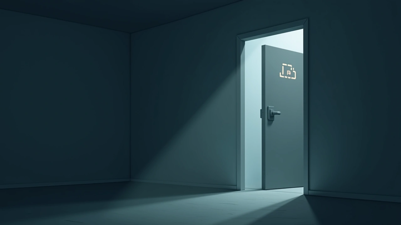 Illustration: a ghost-hunting app's energy meter glowing near maximum in a dim room.