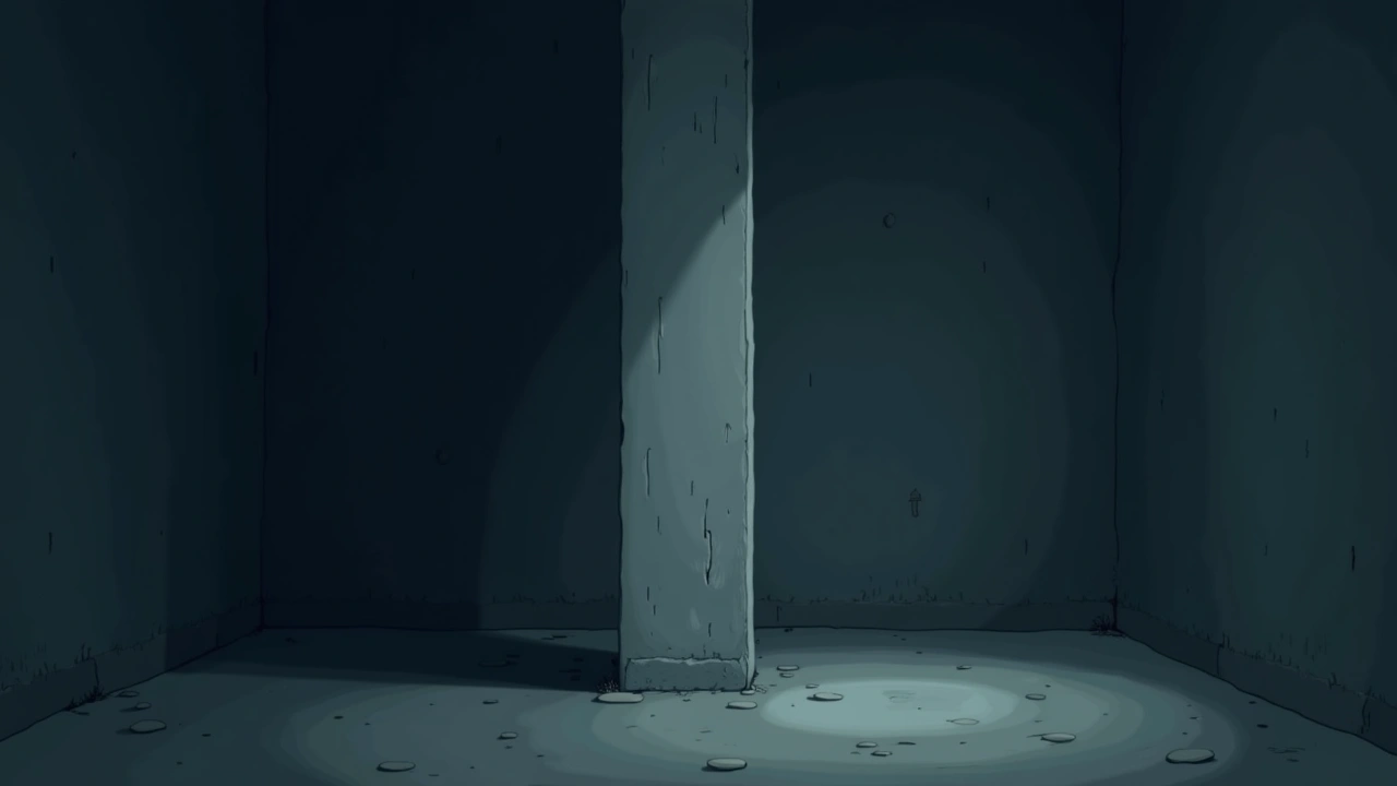 Illustration: a plain interior support column in a dimly lit room.