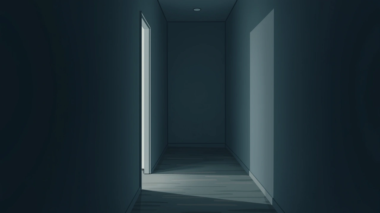 Illustration: An empty hallway in a quiet house at night.
