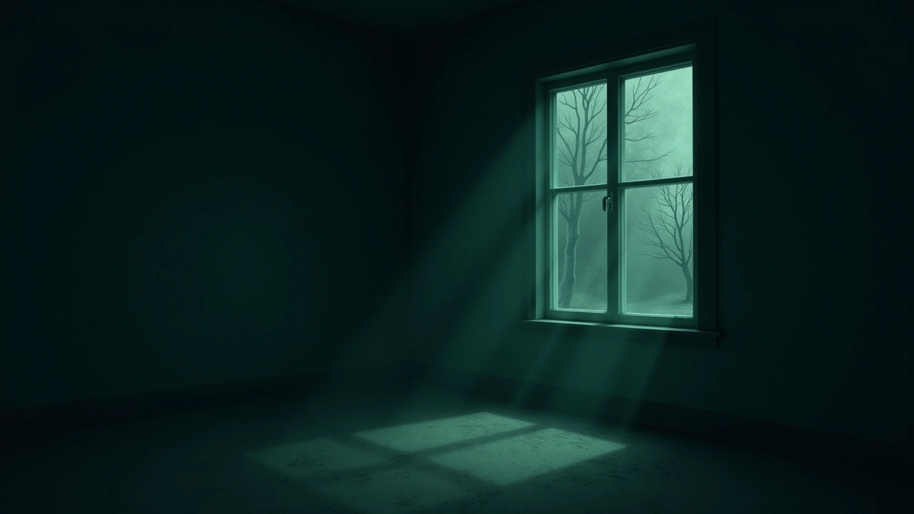 Illustration: a dim, closed-off room with a frost-touched window, late at night.