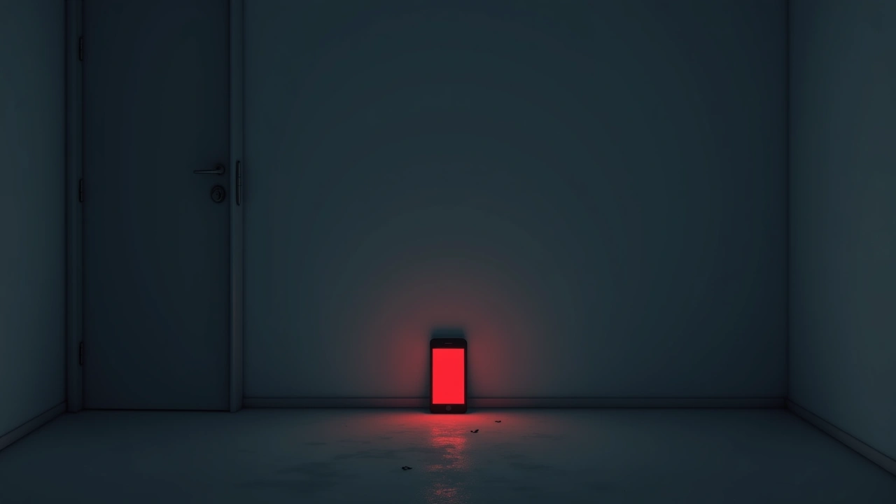 Illustration: A phone screen glowing bright red in a dim room.