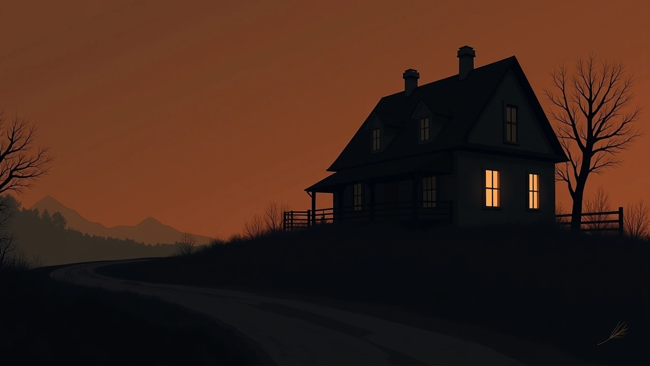 Illustration: a quiet old house at dusk, its windows dark.
