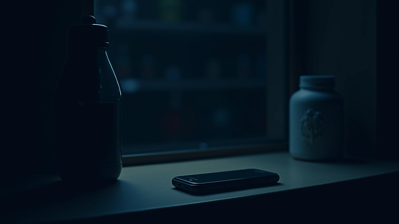 Illustration: A phone resting on a shop counter in a dim, quiet store after hours.