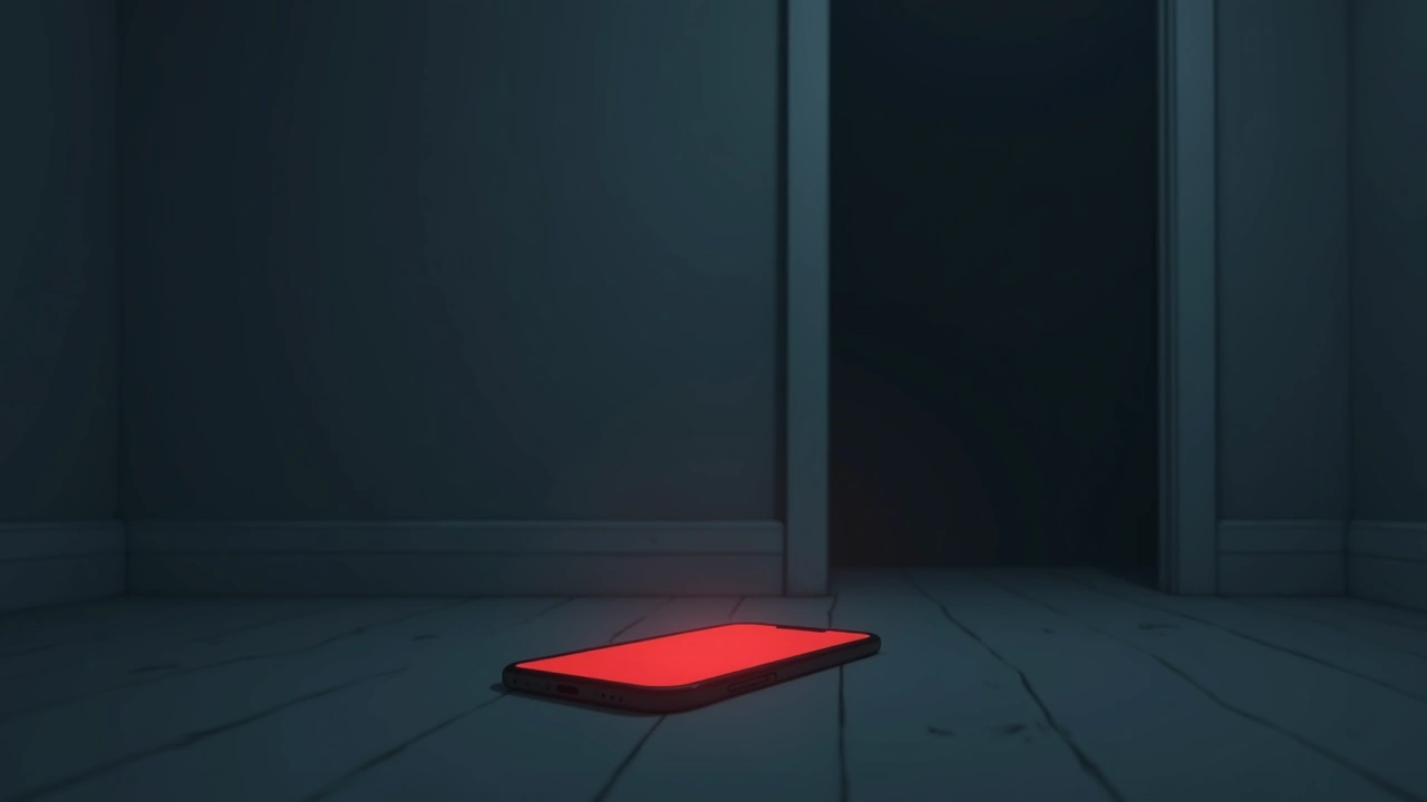Illustration: a phone screen glowing red in a dim room.