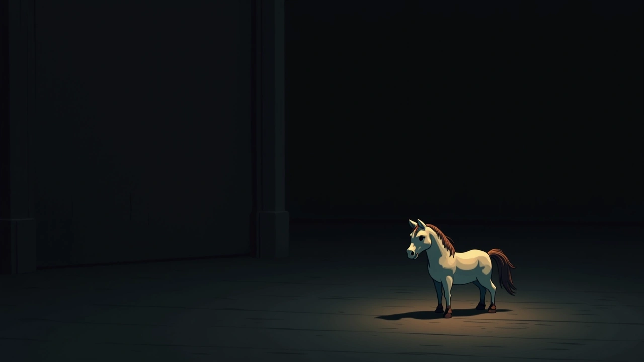 Illustration: a small toy horse figurine resting on a wooden floor.