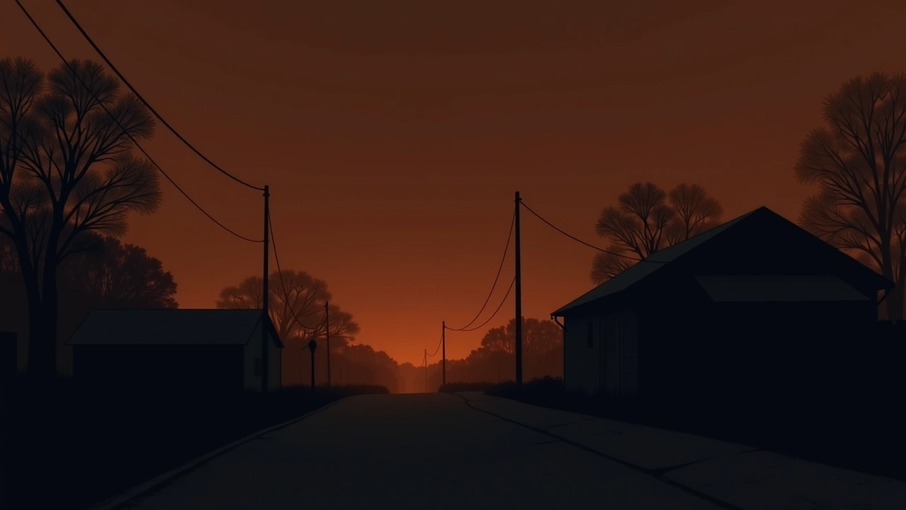 Illustration: a dark tree line at the edge of a property at dusk.