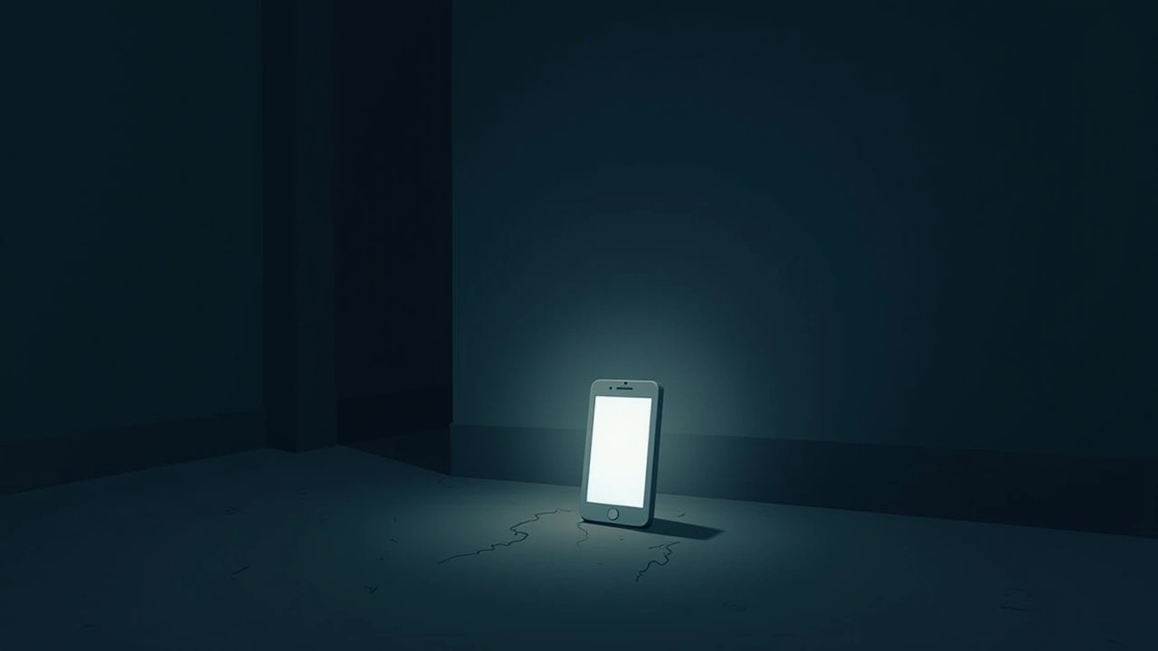 Illustration: A phone glowing in a dark room, its EMF reading climbing sharply.