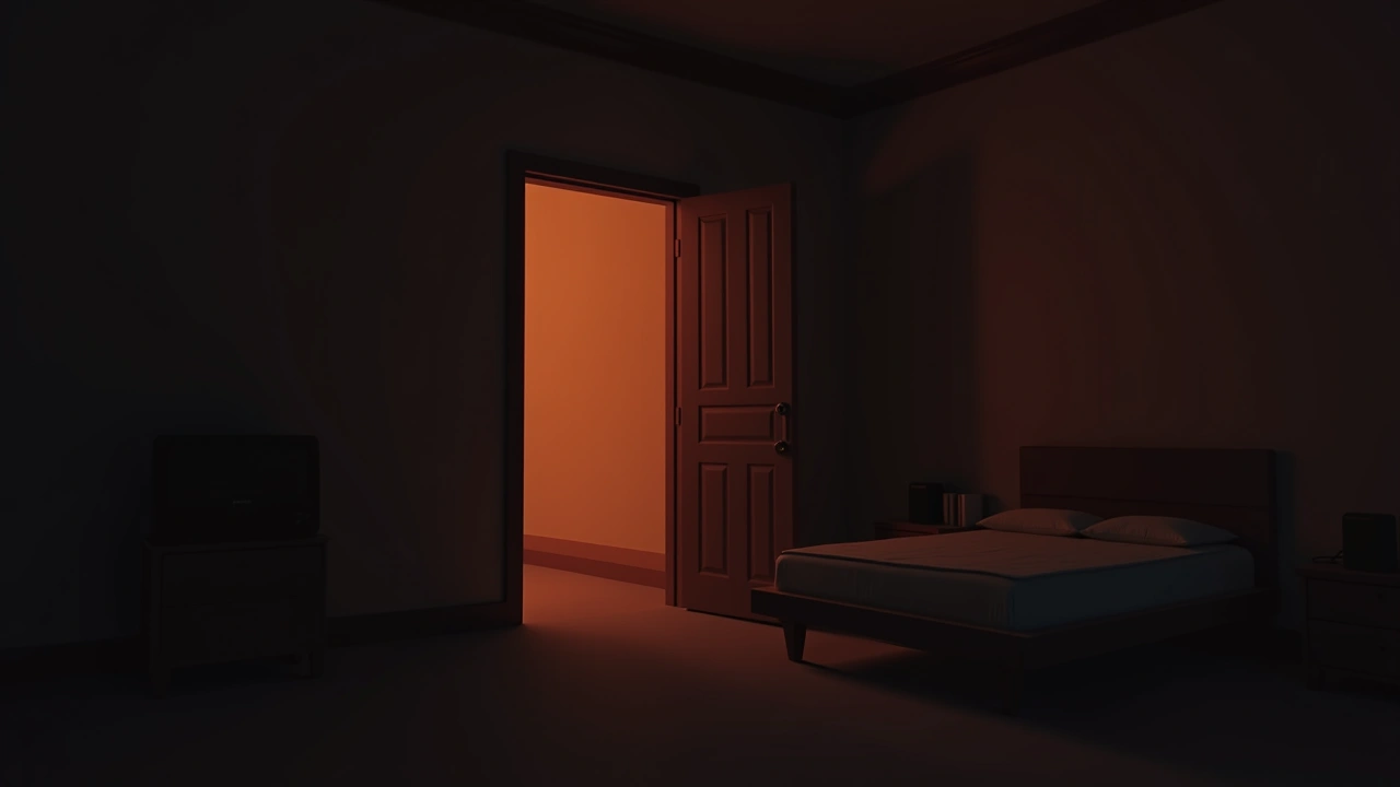 Illustration: a phone screen flickering with static interference in a dark room.