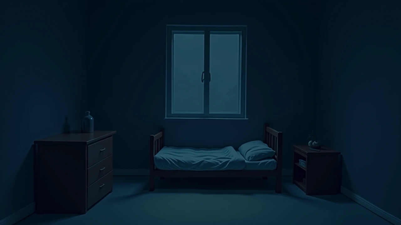 Illustration: a child's bedroom at dusk, soft light through the window.