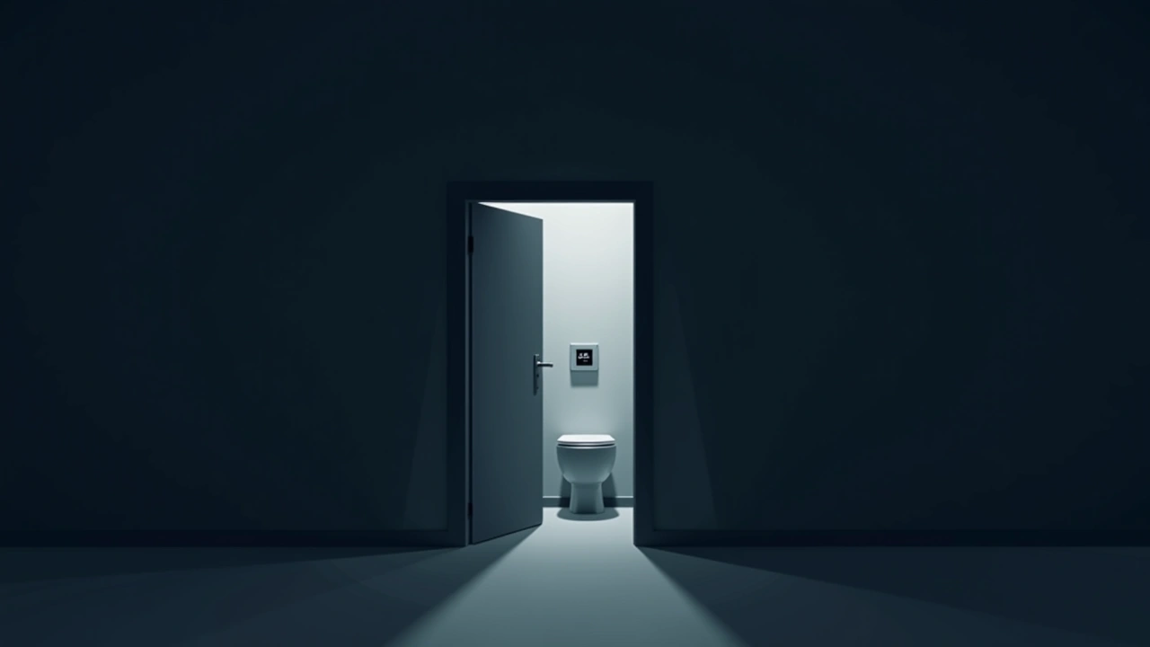 Illustration: a bathroom doorway at night, a phone screen glowing with a cold reading.