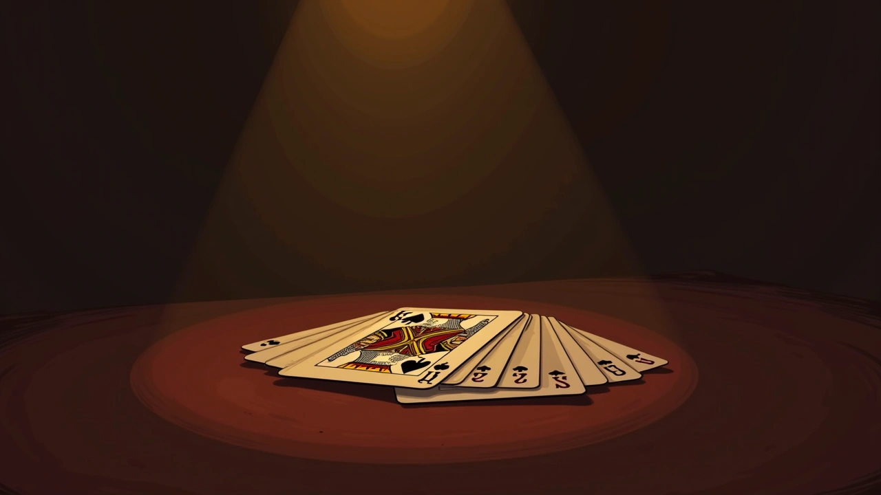 Illustration: A deck of playing cards fanned on a table, one card turned face-up showing a king.