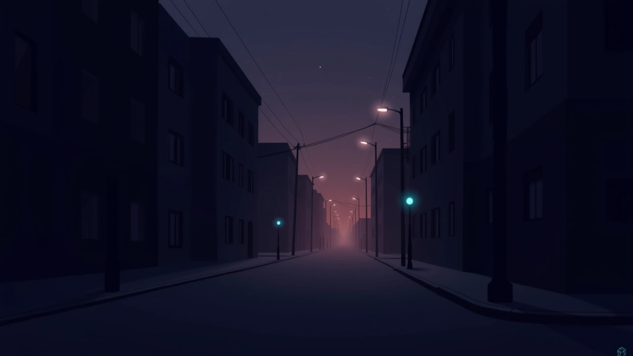 Illustration: a dark, empty street at night, no one in sight.
