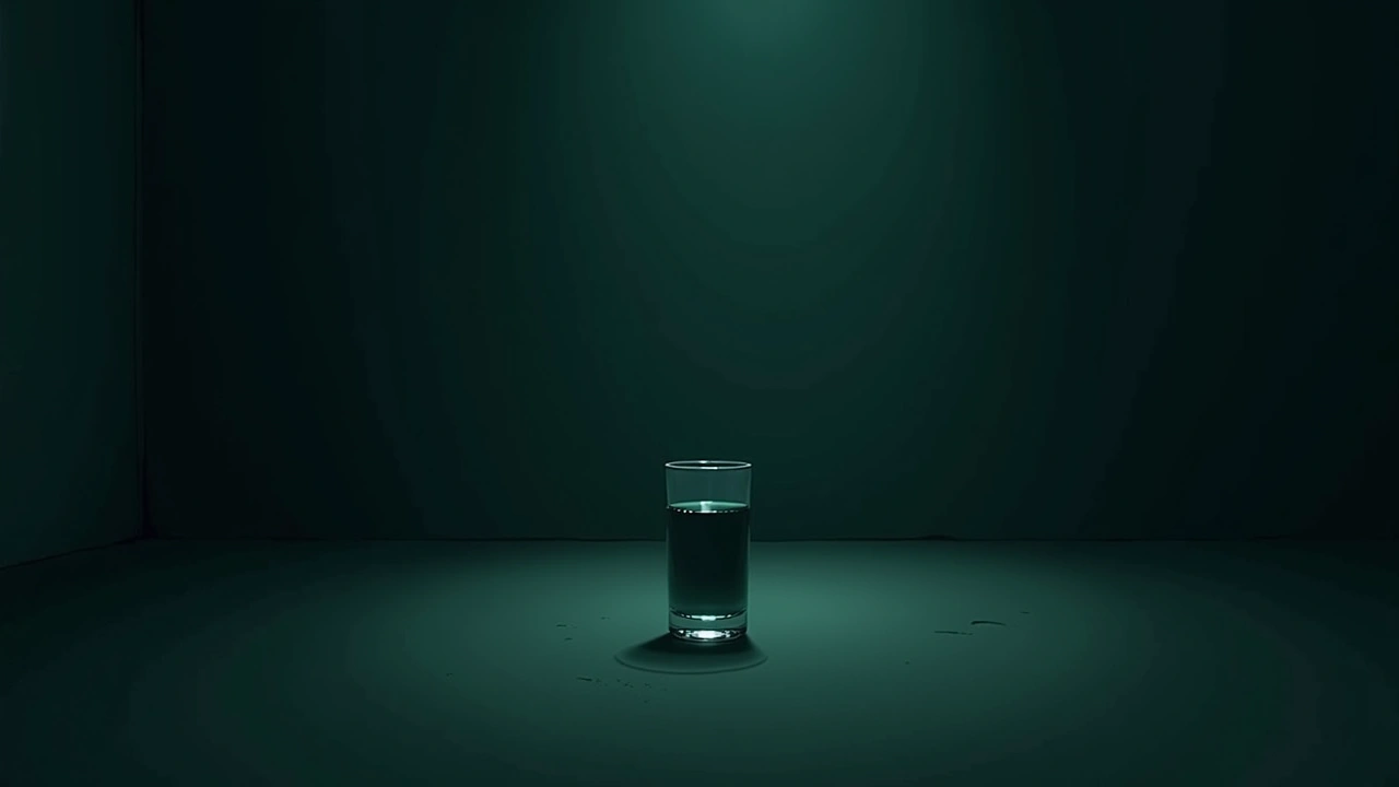 Illustration: An empty room, a glass of water.
