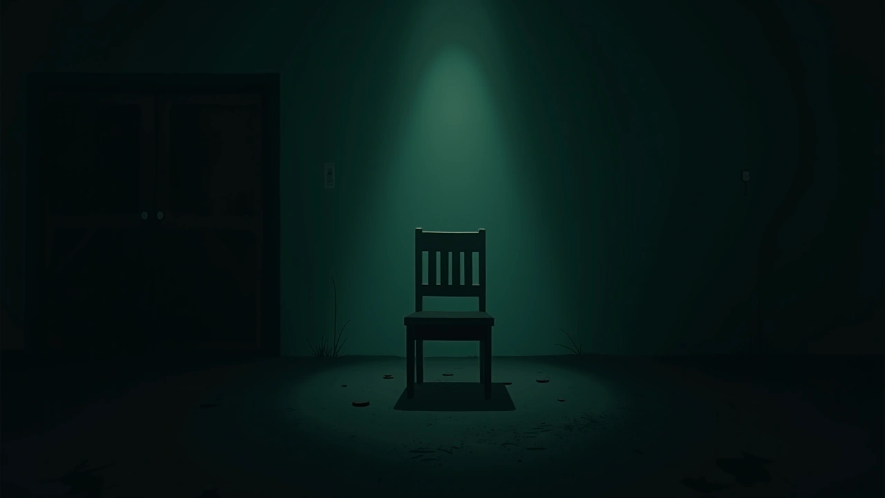 Illustration: a solitary empty chair in a quiet, dimly lit room.