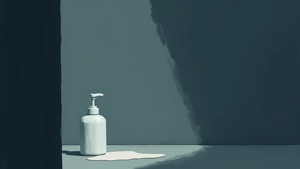 Illustration: a dim, quiet room at 2am with an ordinary object like a lotion bottle appearing to have shifted on its own.