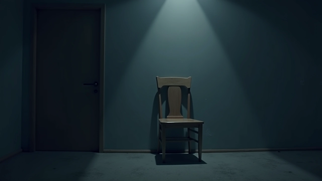 Illustration: a single wooden chair in a dim, quiet room.