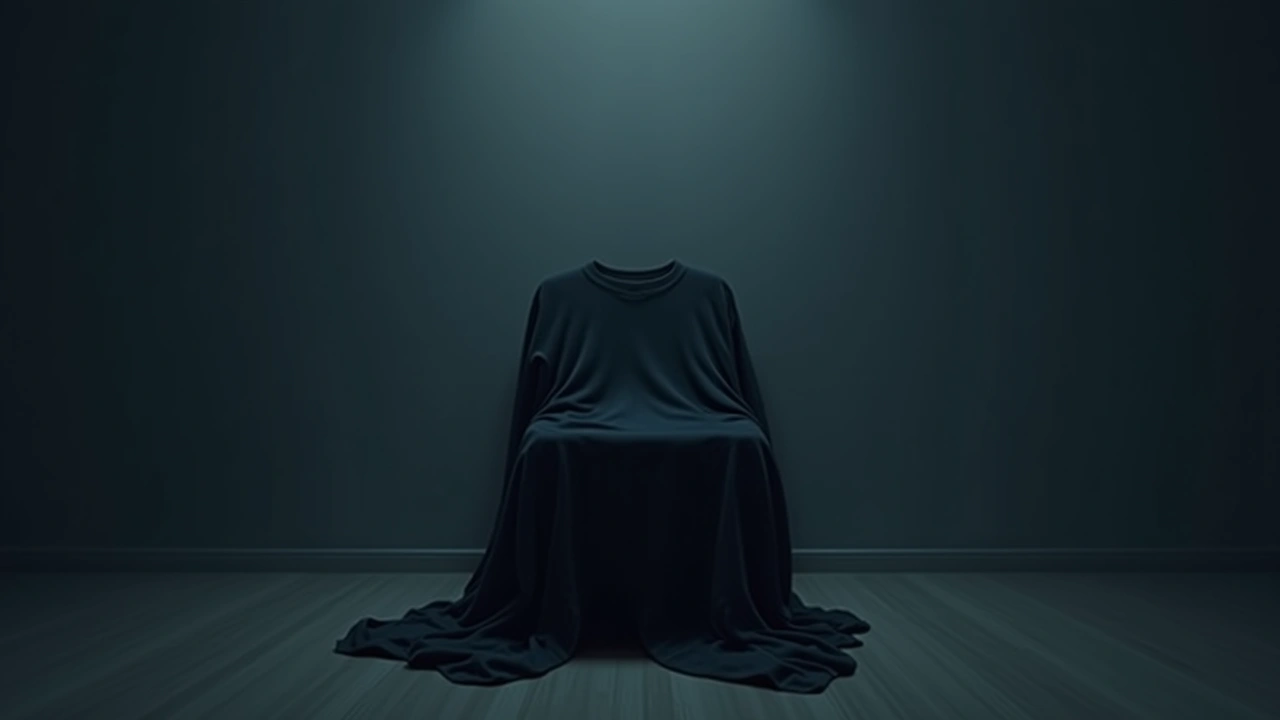 Illustration: A black sweatshirt draped over a chair in a dim room.
