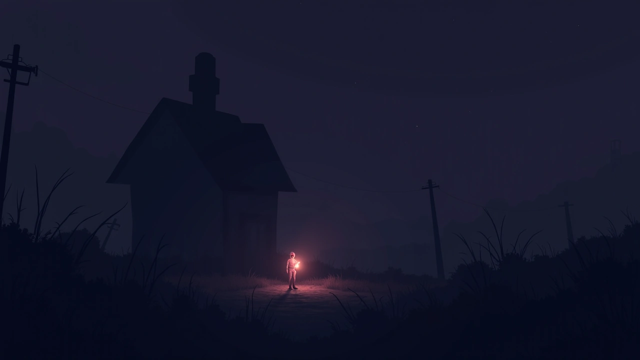 Illustration: a handheld device glowing outdoors at dusk.