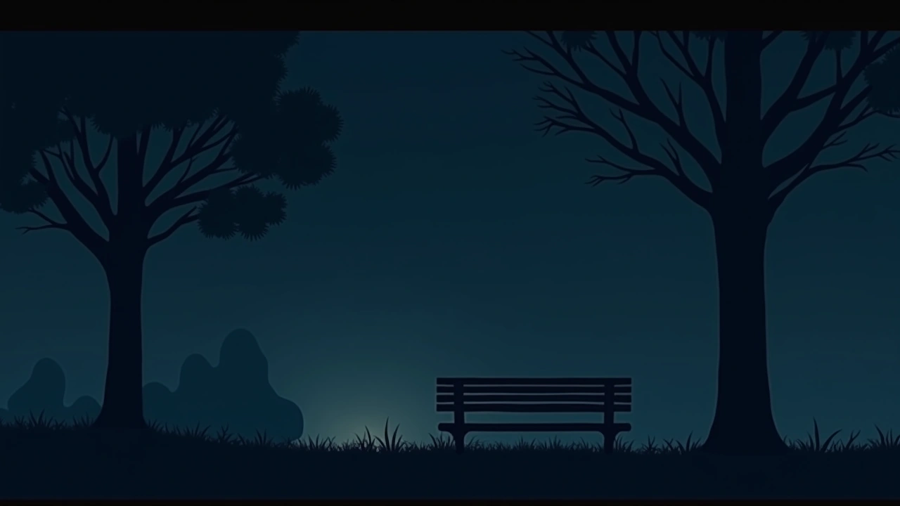 Illustration: A quiet park at dusk with an empty bench.
