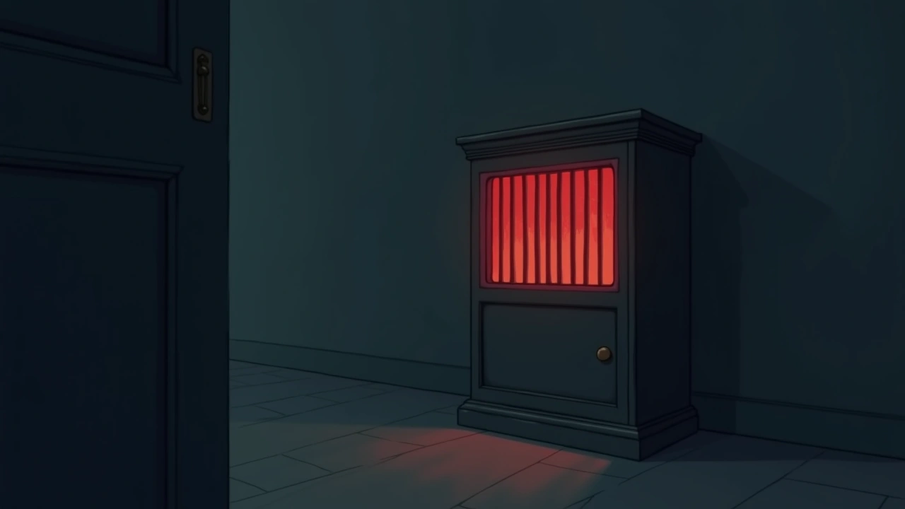 Illustration: a spirit-box display with its bars glowing red in a dark room.