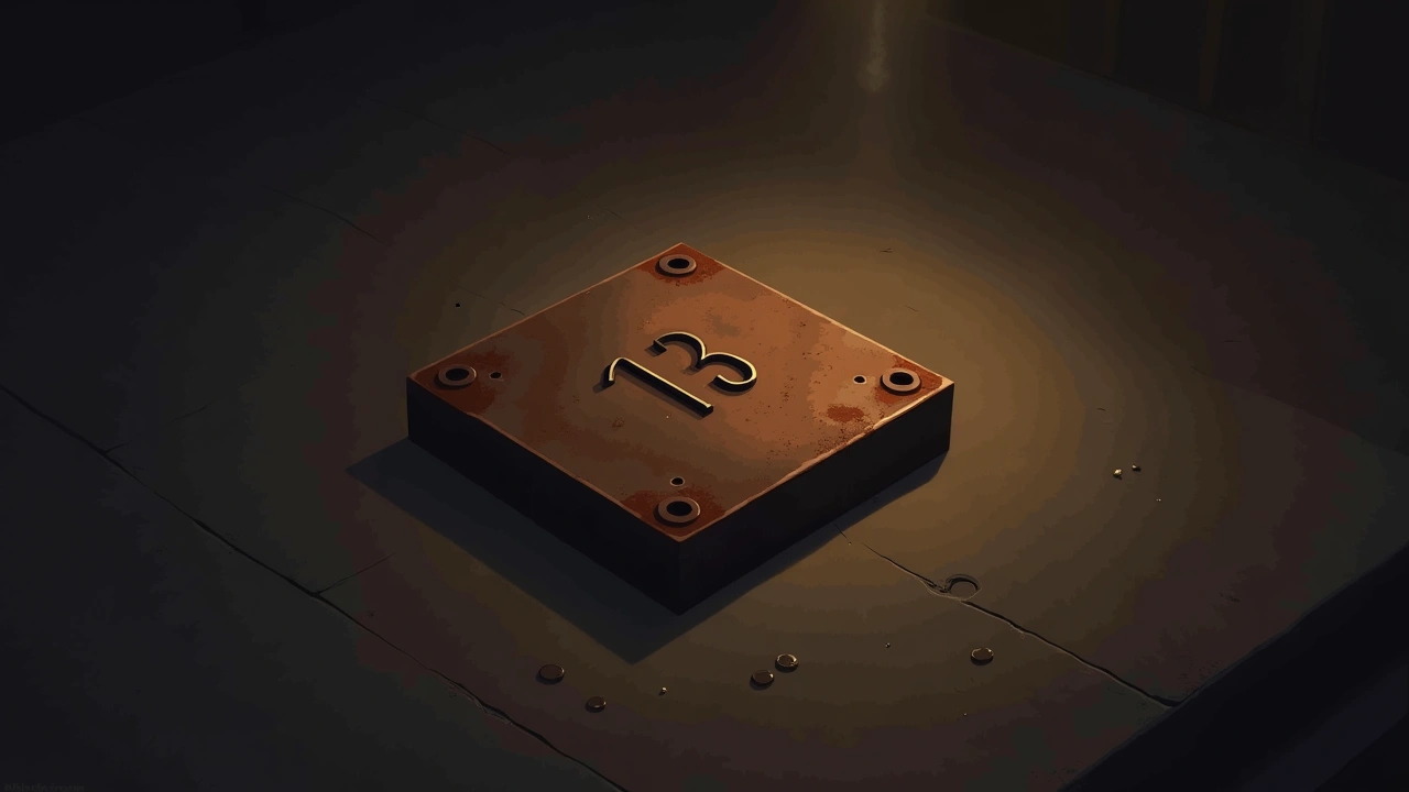 Illustration: a rusty metal square with a number stamped into it, resting on a dark surface.