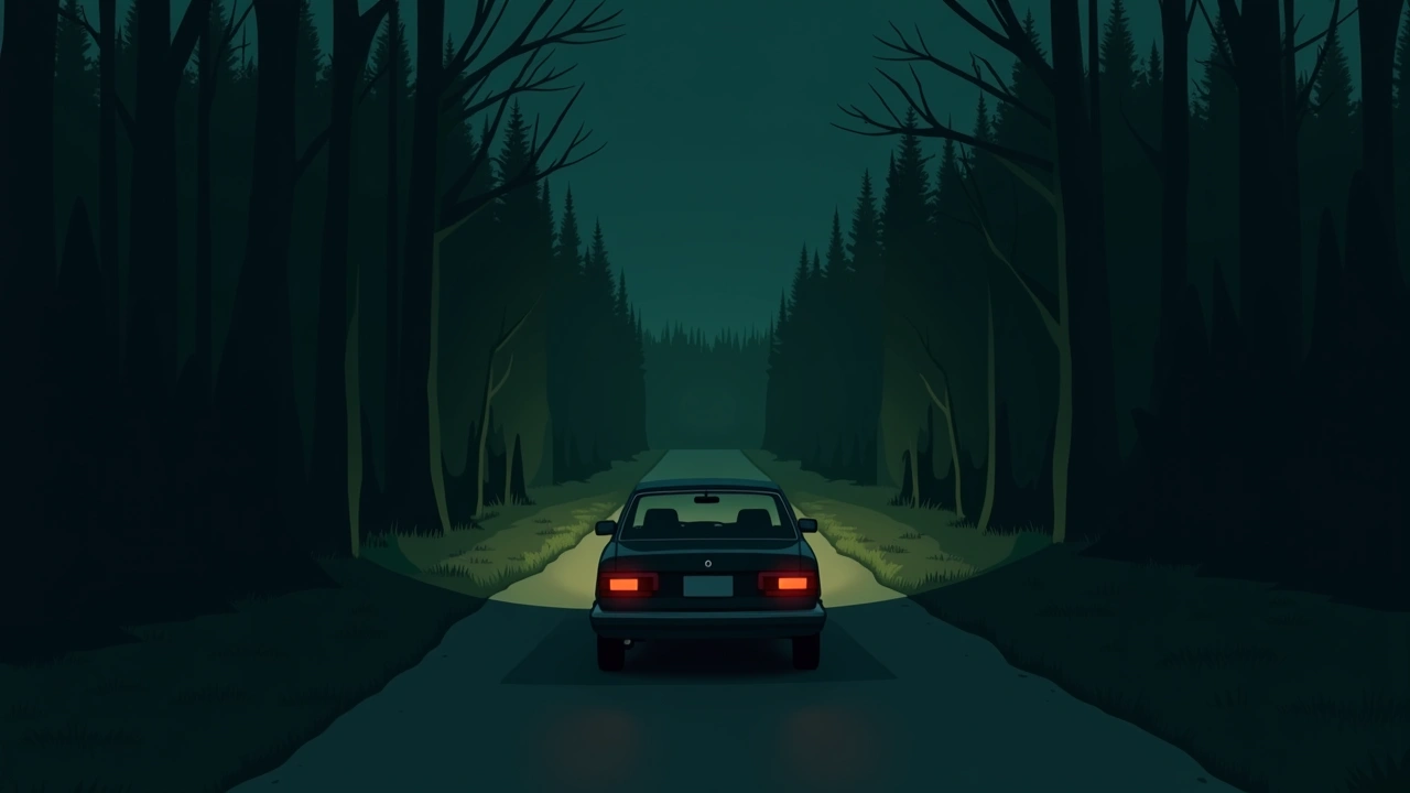 Illustration: a car parked in a driveway at dusk.