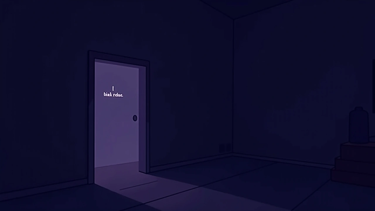 Illustration: a phone screen glowing with eerie words in a dark room.