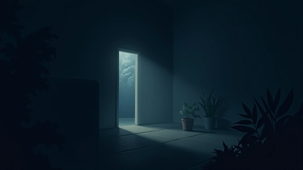 Illustration: a glowing radar app screen in a dim room at night, plants faintly visible nearby.