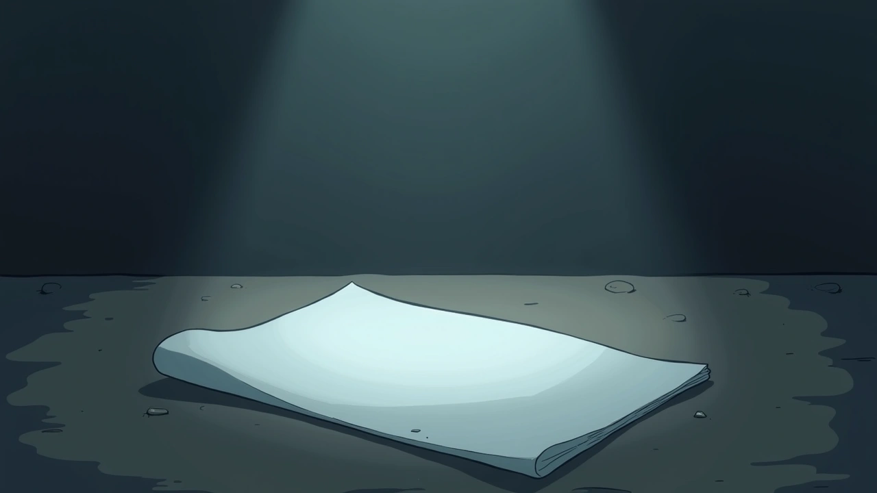 Illustration: a blank sheet of paper on a table in dim light.