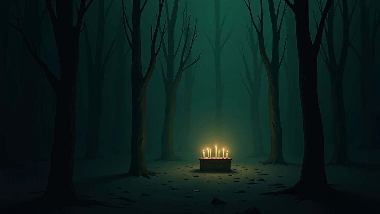Illustration: a small home altar with candles set up for prayer in a quiet room.